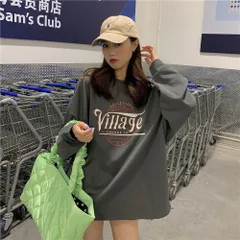 ☆ ダークグレー ☆ XL ☆ ゆったりロング丈トレーナー ロング トレーナー レディース 長袖 オーバーサイズ スウェット ゆったり ロング丈 カジュアルトレーナー トップス カジュアル ビッグシルエット ビッグ ロンT ロゴ 春 秋 冬 オシャレ おしゃれ