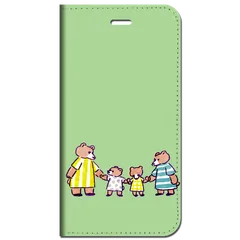 iPhone17 iPhone16  他 手帳型 ケース くまの家族 ライムグリーン ★ iPhone SE 8 13 12 他 iPhone各機種対応可能 スマホケース ★ 5t