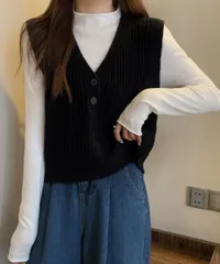 Vネックニットベスト コンパクトベスト