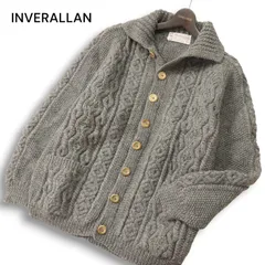 スコットランド製★ INVERALLAN インバーアラン 秋冬 アラン編み★ ウール ニット 3A ランバー カーディガン Sz.F メンズ 灰