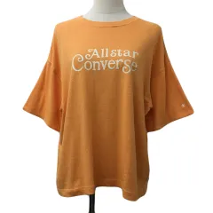 コンバース CONVERSE カットソー Tシャツ プルオーバー ラウンドネック プリント ロゴ 刺繍 五分袖 M オレンジ 白 ホワイトのサムネイル