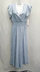 ◇ ⊂◎●未使用● Edit Sheen エディット シーン 水玉模様 袖フリル 半袖 ロング ワンピース サイズM ブルー レディース E  【1410290001011】