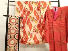 平和屋着物[]セミアンティーク　七五三　女の子　７歳　祝着　四つ身　長襦袢(半衿刺繍)・丸帯セット　花菱文　金彩　逸品　DAAR1445jm