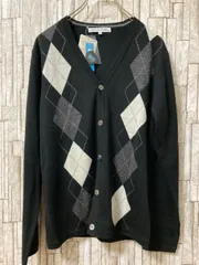 【値下げ】グリーンレーベルリラクシング　メンズ　カーディガン　アーガイル　黒　ブラック　サイズS