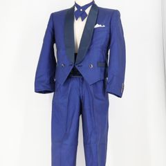 【社交ダンス衣装】ブルー GEORGE 上下セット ジャケット スラックス スーツ ズボン パンツ ネクタイ 青 無地 ラメ 発表会 パーティ デモ 競技用 カラオケ大会