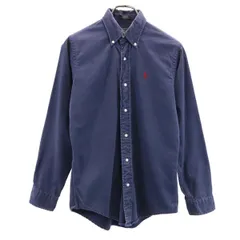 ポロラルフローレン 80s 緑タグ ボーイズ規格 ヴィンテージ 長袖 ボタンダウンシャツ L ネイビー POLO RALPH LAUREN メンズ 【中古】  【230722】