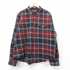 XL/古着 ラルフローレン 長袖 ブランド フランネル シャツ メンズ 90s 大きいサイズ コットン ボタンダウン エンジ他 チェック spe 25mar26