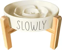 Pawspick フードボウル 陶器 早食い防止 食器 中型犬 大型犬 猫 ペット えさ皿 スローフィーダー 健康管理 スタンド付き(アイボリー,  「L」スタンド付き)