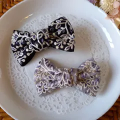 【金具変更可】インド刺繍リボン　ヘアゴム　No.３　パープル　小花柄