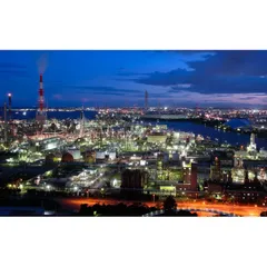 絵画風 壁紙ポスター (はがせるシール式) -地球の撮り方- 夜の宝石箱 工場萌えする四日市コンビナートの工場夜景 キャラクロ C-ZJP-023W1 (ワイド版 921mm×576mm) ＜日本製＞ ウォールステッカー お風呂ポスター