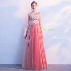 カラードレス ロングドレス ピンク ワンショルダー 演奏会ドレス パーティードレス 二次会 披露宴 ウェディングドレス 発表会 結婚式 花嫁 ウエディングドレス ant4y592085