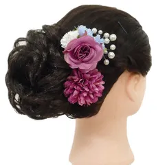 髪飾り 成人式 振袖 前撮り 袴 花 浴衣 夏祭り 花火大会 ３点セット 紫色 赤紫 白 水色 花 籠 浴衣 かんざし 卒業式 髪型 ヘア No.9-3802