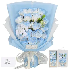 ソープフラワー花束 母の日プレゼント，誕生日プレゼント ソープフラワー バラ グラデーション 花束 ブーケ 薔薇造花 プレゼント女性人気ギフト 感謝 お礼 インテリアローズブーケ バラ (ブルー) 0