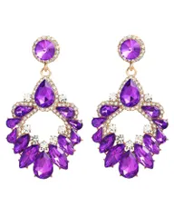 コンテスト ピアス ビジュー 大ぶりピアス ビキニ ドレス ウエディング パーティー ロングピアス アクセサリー 紫 7cm 