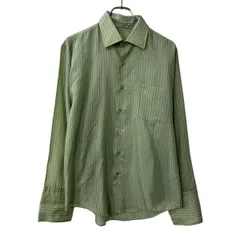 長袖 ストライプシャツ L～ ライトグリーン 胸ポケット 長袖シャツ トップス 春物 a710-5662