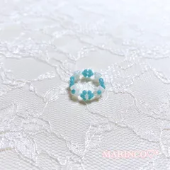 爽やかカラー フラワービーズリング／アクア(NO.356)