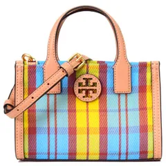 トリーバーチ バッグ TORY BURCH ナイロン メッシュ レザー チェック柄 ロゴ ミニ トート 2way クロスボディ 斜め掛け ショルダー イエロー×ブルーマルチ 150103