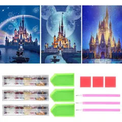 サムコス ダイヤモンドアート キット ダイヤモンドの絵画 3個セット きれい 全面貼り付け ダイヤモンドアート 塗装 初心者 大人の子供 DIY 手芸キット 芸術品 家の壁の装飾 (城)