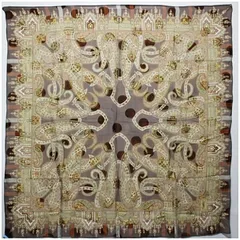 イヴサンローラン 大判 シルク スカーフ ブラウン ペイズリー柄 中古