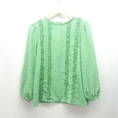 ◇ rope picnic プルオーバー ボリューム袖 刺<!-利用不可文字-!> ドット柄 バックボタン 長袖 ブラウス サイズ38 グリーン レディース E  【1310130005981】