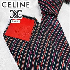 CELINE セリーヌ ネクタイ シルク ネクタイ ホースビット柄 ストライプ イタリア製 ワインレッド