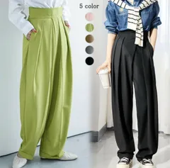 2B30 テープベルトカラータックスラックス ワイドパンツ タックパンツ テーパードパンツ 体型カバー 春 大きいサイズ タック入り きれいめ シンプル カジュアル オフィス ファッション レディース【送料無料】：pts2340503