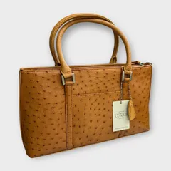 オーストリッチ レザー ハンドバッグ ブラウン キャメル バッグ Ostrich トートバッグ カバン レディース