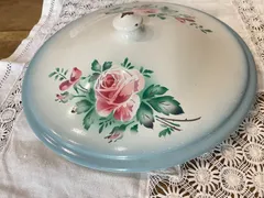 フランスアンティーク　ホーロー製　フライパン　鍋　薔薇柄　シャビー　2個セット フランスアンティーク ホーロー製 フライパン 鍋 薔薇柄