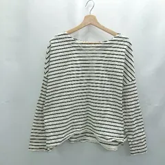 ◇ Θ nano universe ナノ ユニバース ボーダー柄 長袖 カットソー サイズF ホワイト ブラック レディース E  【1502030010930】