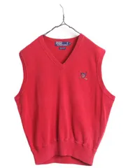 【お得なクーポン配布中!】 90s 初期 ポロ ゴルフ ラルフローレン コットン ニット ベスト メンズ レディース M / 90年代 POLO GOLF 重ね着 Vネック ワンポイント 赤
