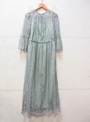 アサクラ 総レースドレス ワンピース 七分袖 フォーマル 結婚式 バックファスナー 裏地付き グリーン グレー サイズ38