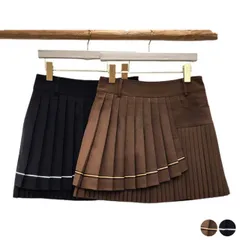 ゴルフウェア レディース 韓国 スカート プリーツ Ａライン アシンメトリー ライン 秋 冬 おしゃれ ゴルフ ゴルフウエア ウエア ボトム ブラウン ブラック スポーツウェア
