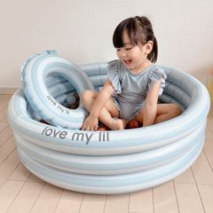 水色 ボーダー柄 ラウンドプール 90cm ビニールプール  ストライプ Love my lil ラブマイリル キッズ 子供