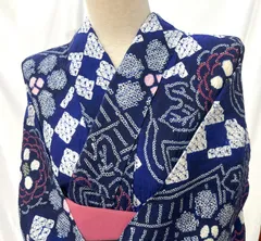 テルテル! 希少‼️2点セット トールサイズ‼️新品逸品✨有松鳴海絞り浴衣 ◇現代 有松鳴海絞 浴衣◇【濃紺】細かい絞りの笹模様が普遍的な