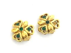 ■美品■ NINA RICCI ニナリッチ カラーストーン クリップ式 イヤリング アクセサリー レディース ゴールド系×グリーン系 DK3940