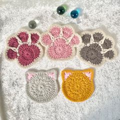猫コースター２枚と肉球コースター３枚セット