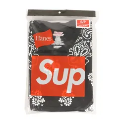 新品 Supreme シュプリーム Tシャツ サイズ:S 22AW Hanes バンダナ柄 クルーネック Tシャツ 2枚パック Bandana Tagless Tees ブラック 黒 トップス カットソー 半袖 コラボ【メンズ】