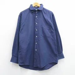 L/古着 長袖 シャツ メンズ コットン 紺 ネイビー 25mar31 中古 トップス