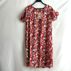 ロングワンピース　半袖　赤　レッド　花柄　ボタニカル　派手　総柄　薄手　上品