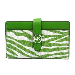 マイケルコース 二つ折り財布 (札入れなし) MICHAEL KORS GREENWICH ゼブラ 35S5SGRF8I JUNGLE GREEN アウトレット レディース