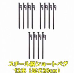 ペグ スチール製 12本セット 20cm 高強度 引抜穴付き