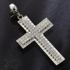 ペンダントトップ メンズ 18金 K18WG ホワイトゴールド ダイヤモンド クロス 十字架 ペンダントヘッド 大きめ 男性 ネックレスヘッド 刻印入り 鑑別書付き【人気アイテム】【アクセサリーマート/メルカリShops店】