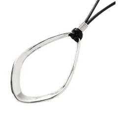 【C：シルバー×ワンサイズ】[Cream dot. クリームドット公式] ネックレス レディース  金属アレルギー ニッケルフリー ロング 大ぶり レザーコード オーバル 変形 メタル 歪 puレザー 大人 上品 エレガント カジュアル シンプル 