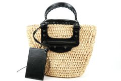 【超美品】BALENCIAGA バレンシアガ パニエ ストローバッグ 籠バッグ【ST61】