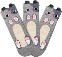 Banane D'or 猫柄 靴下 レディース ソックス アニマルソックス セット( グレー3足,  Free Size)