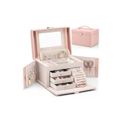 Vlando ジュエリーボックス 収納 アクセサリーケース 大容量の高級宝石箱 プレゼント メイクボックス ミラー 鏡付き ピアス ネックレス 指輪 リング アクセサリー 指輪置き ジュエリーバッグ 6色 (ピンク)…