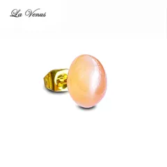 タンザニア産 天然 オレンジムーンストーン 8×6mm オーバル カボション ピアス 316 サージカルステンレス 片耳用 1コ 金属アレルギー対策