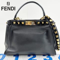 【FENDI】フェンディ レザースタッズ ピーカブー 2WAYバッグ ブラック