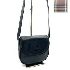 Burberrys バーバリー  ロゴエンブレム型押し　ショルダーバッグ　レザー　ダークネイビー×内張りグレーノバチェック　ゴールド金具　斜めがけ　クロスボディ　半円型