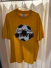 90s Hanes ヘインズ サッカー フットボール Tシャツ 半袖T 両面プリント イエロー系 オレンジ系 サイズXL USA製 A-467